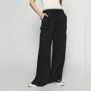 Reformation Ethan Tie Waist Twill Cargo Pants Small Wide Leg Drawstring